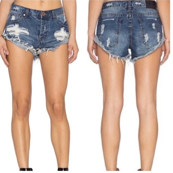 One Teaspoon Bandits Denim Shorts, Relaxed Fit Long Rise Twisted Cuff He… - Picture 1 of 9